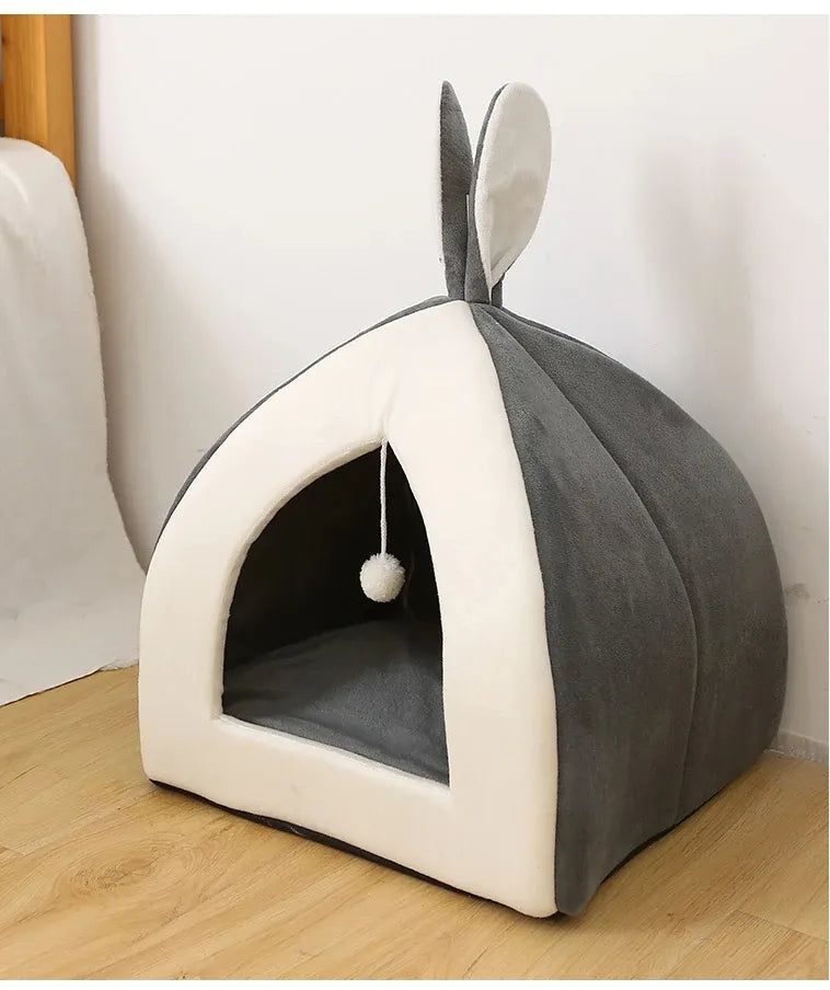 Comfortable and Cozy - Cave-Shaped Cat Bed with Play Ball