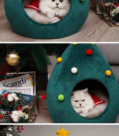 Christmas Tree Shaped Cat Bed