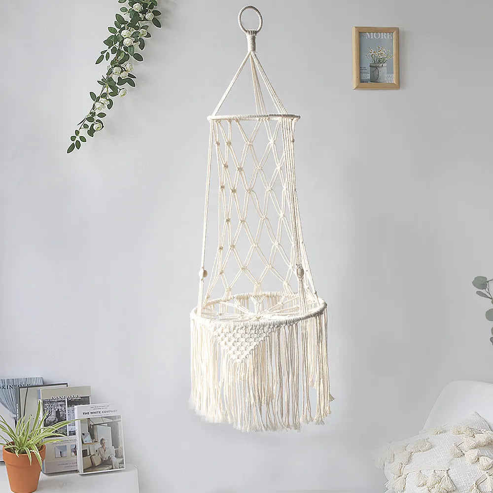 Macrame Hanging Chair for Cats - Boho Hammock with Cozy Cushion for Cats
