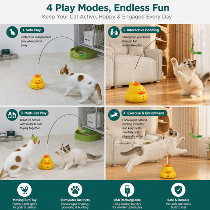 Interactive Duck Wand Cat Toy with Moving Feather and Fun Chase Play
