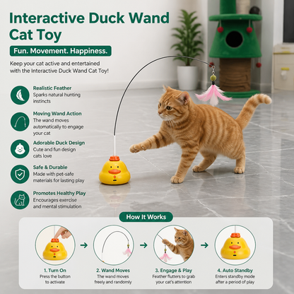Interactive Duck Wand Cat Toy with Moving Feather and Fun Chase Play