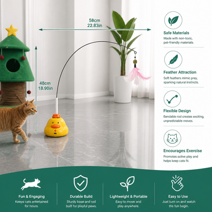Interactive Duck Wand Cat Toy with Moving Feather and Fun Chase Play