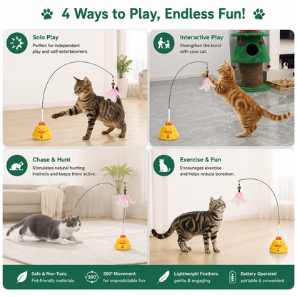 Interactive Duck Wand Cat Toy with Moving Feather and Fun Chase Play