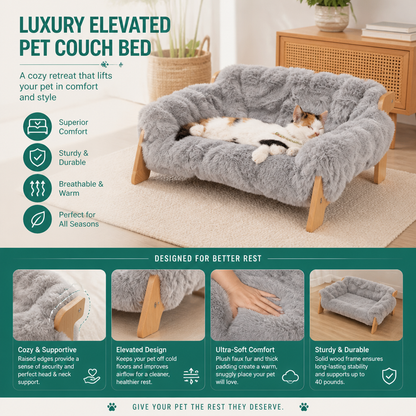 Luxury Elevated Solid Wood Pet Couch Bed