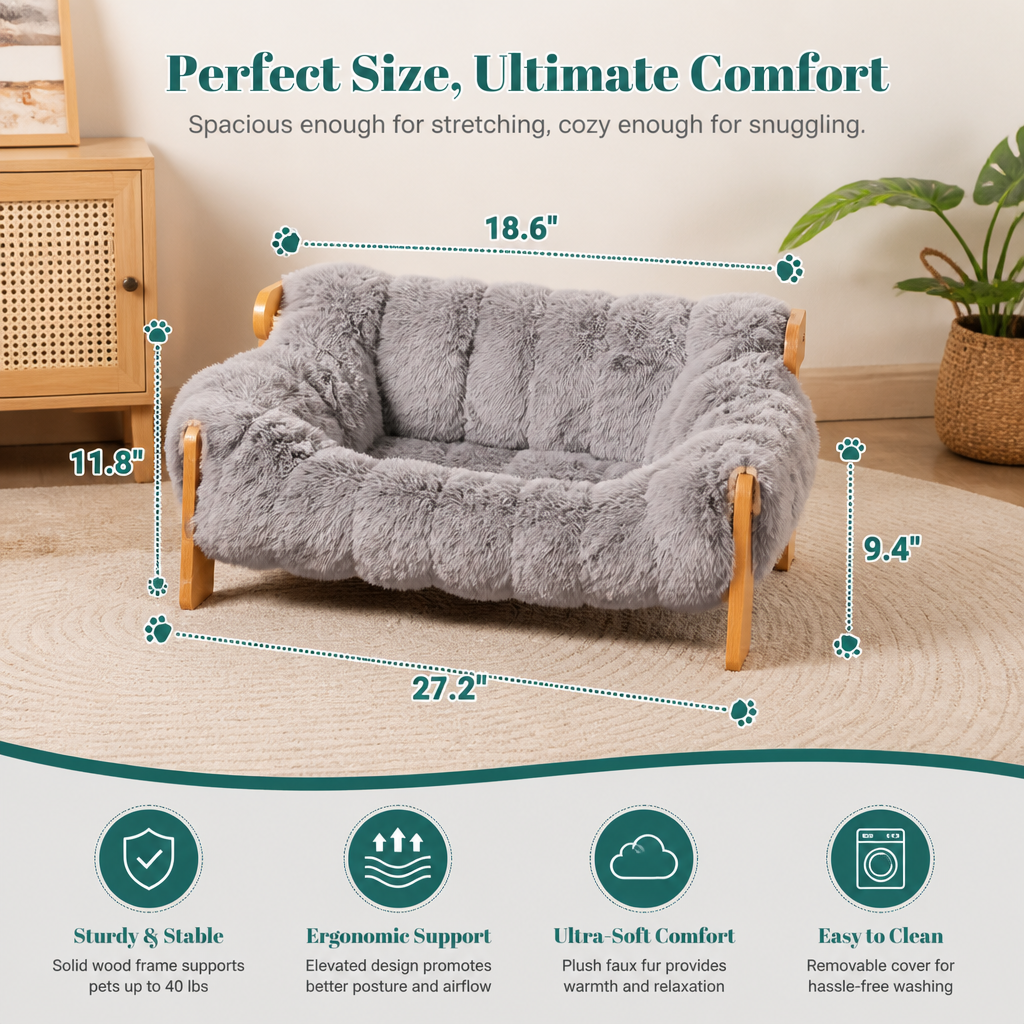 Luxury Elevated Solid Wood Pet Couch Bed