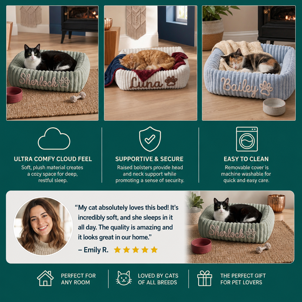 Personalized Fluffy Cloud Cat Bed with Soft Bolsters
