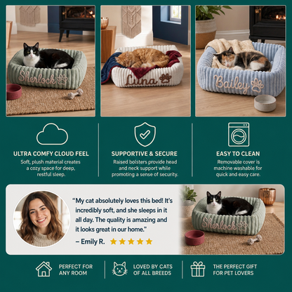 Personalized Fluffy Cloud Cat Bed with Soft Bolsters
