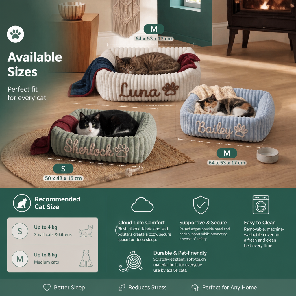 Personalized Fluffy Cloud Cat Bed with Soft Bolsters