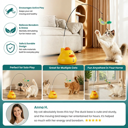 Interactive Duck Wand Cat Toy with Moving Feather and Fun Chase Play