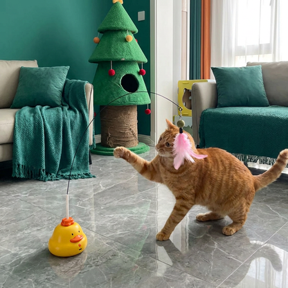 Interactive Duck Wand Cat Toy with Moving Feather and Fun Chase Play