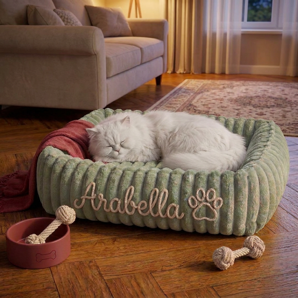 Personalized Fluffy Cloud Cat Bed with Soft Bolsters