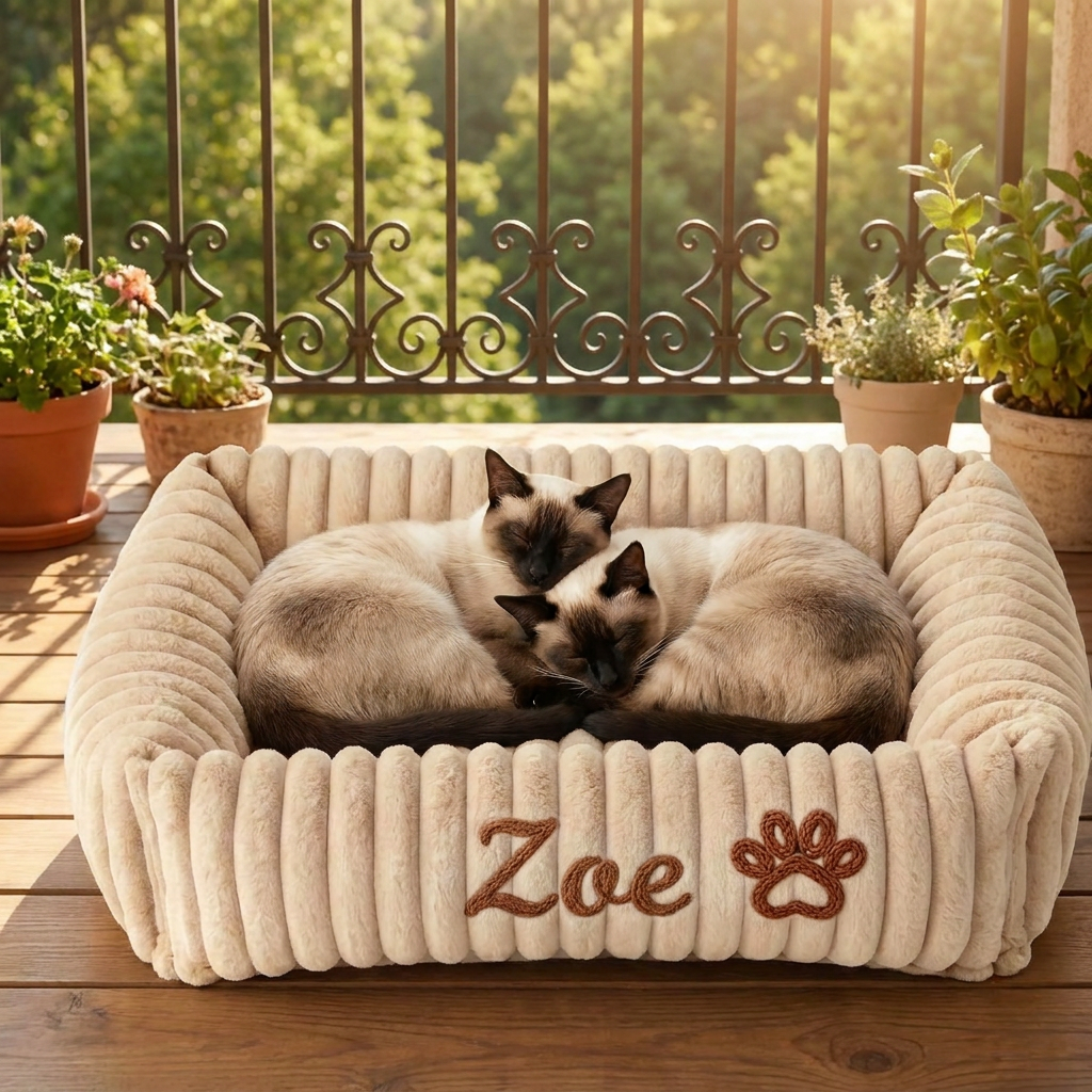 Personalized Fluffy Cloud Cat Bed with Soft Bolsters