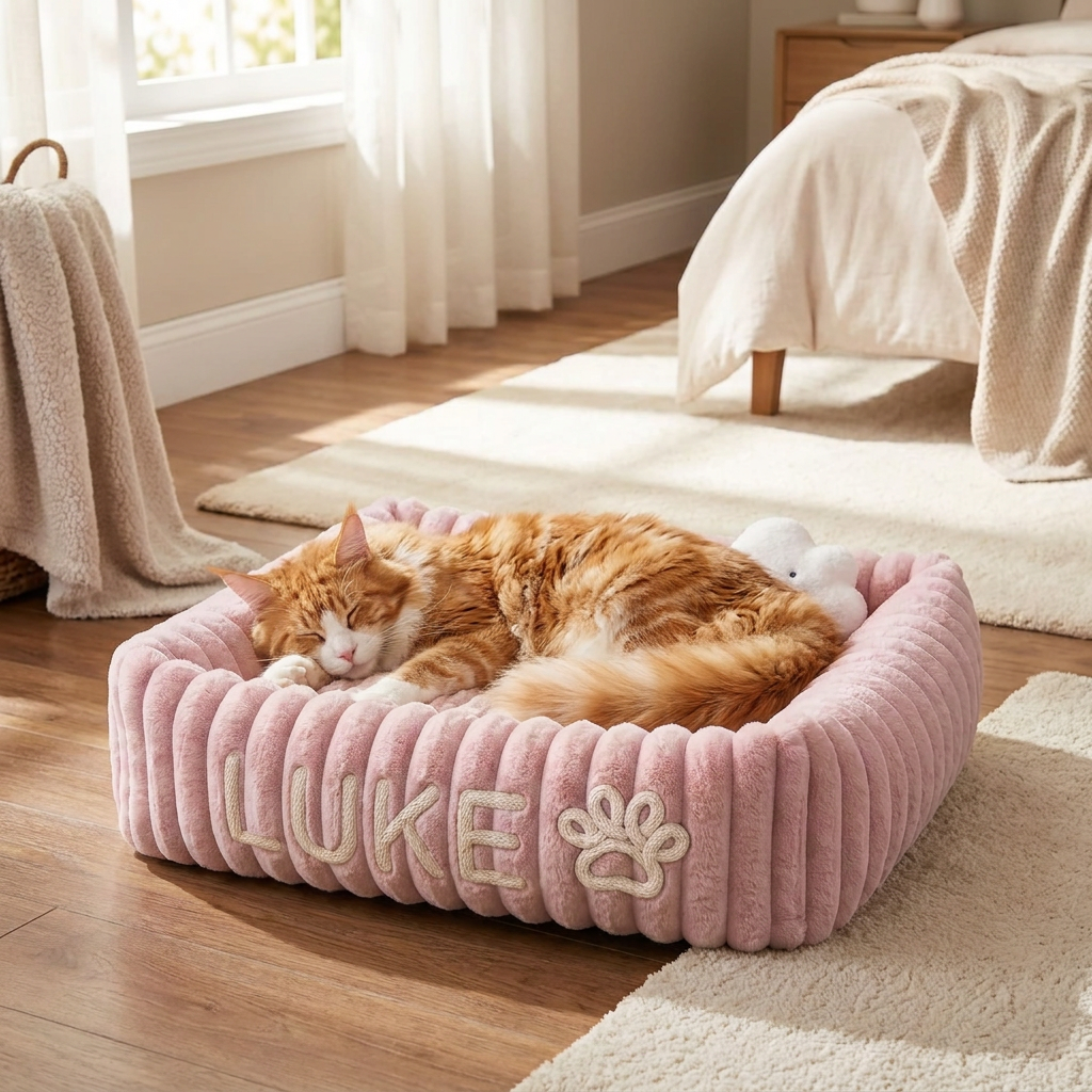 Personalized Fluffy Cloud Cat Bed with Soft Bolsters