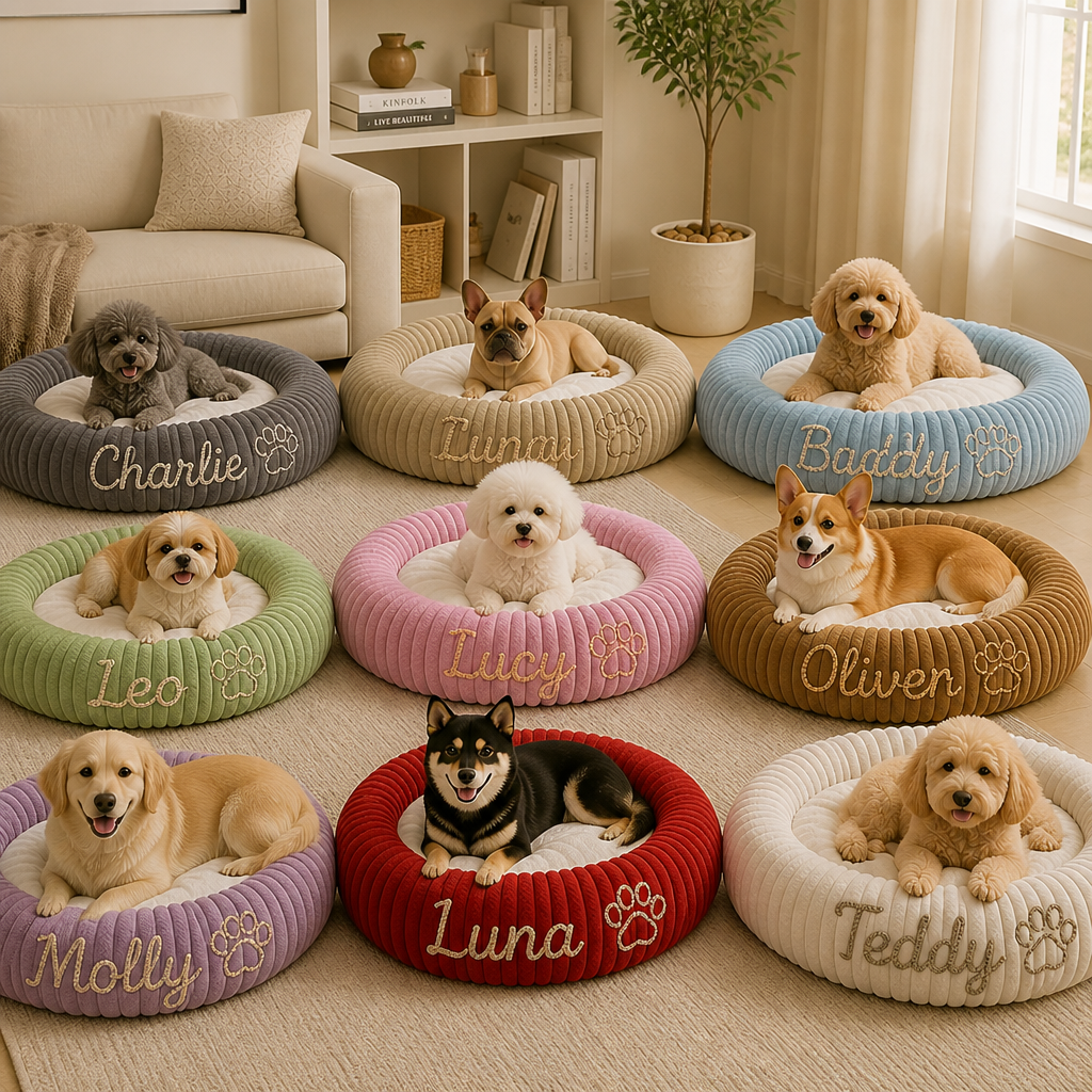 Personalized Round Fluffy Dog Bed