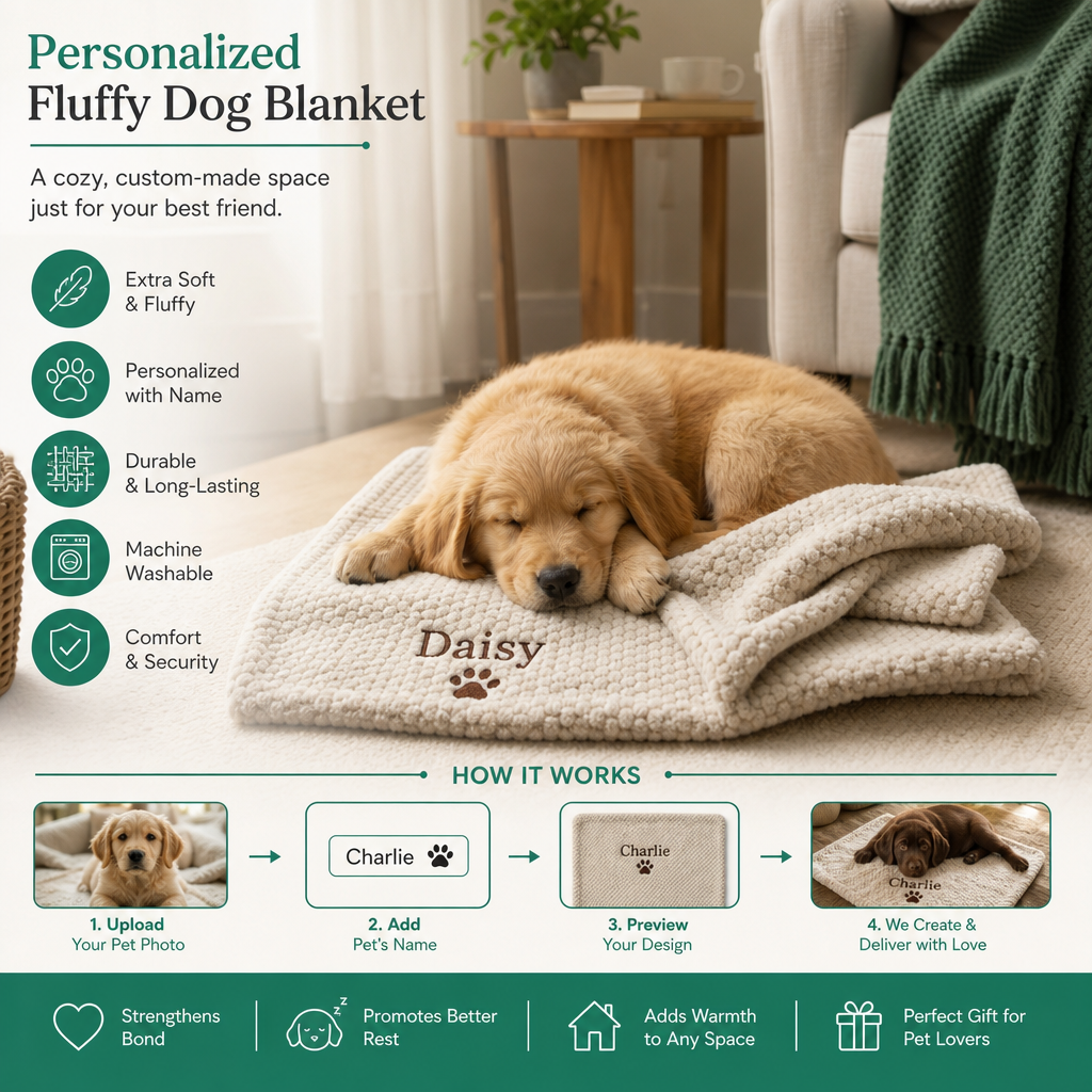 Personalized Fluffy Dog Blanket with Custom Embroidery