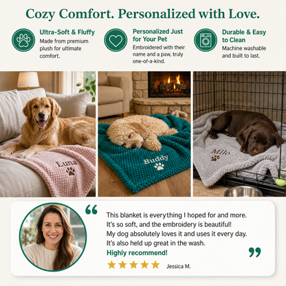 Personalized Fluffy Dog Blanket with Custom Embroidery