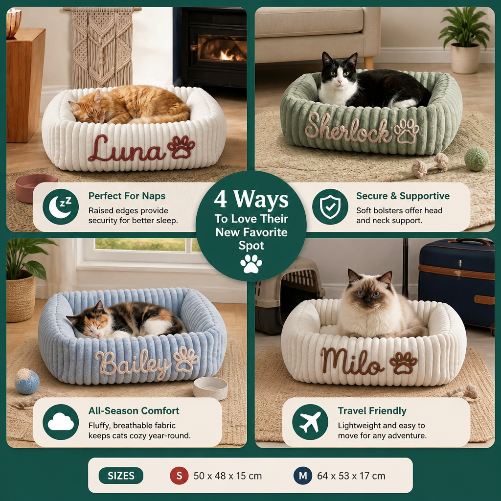 Personalized Fluffy Cloud Cat Bed with Soft Bolsters