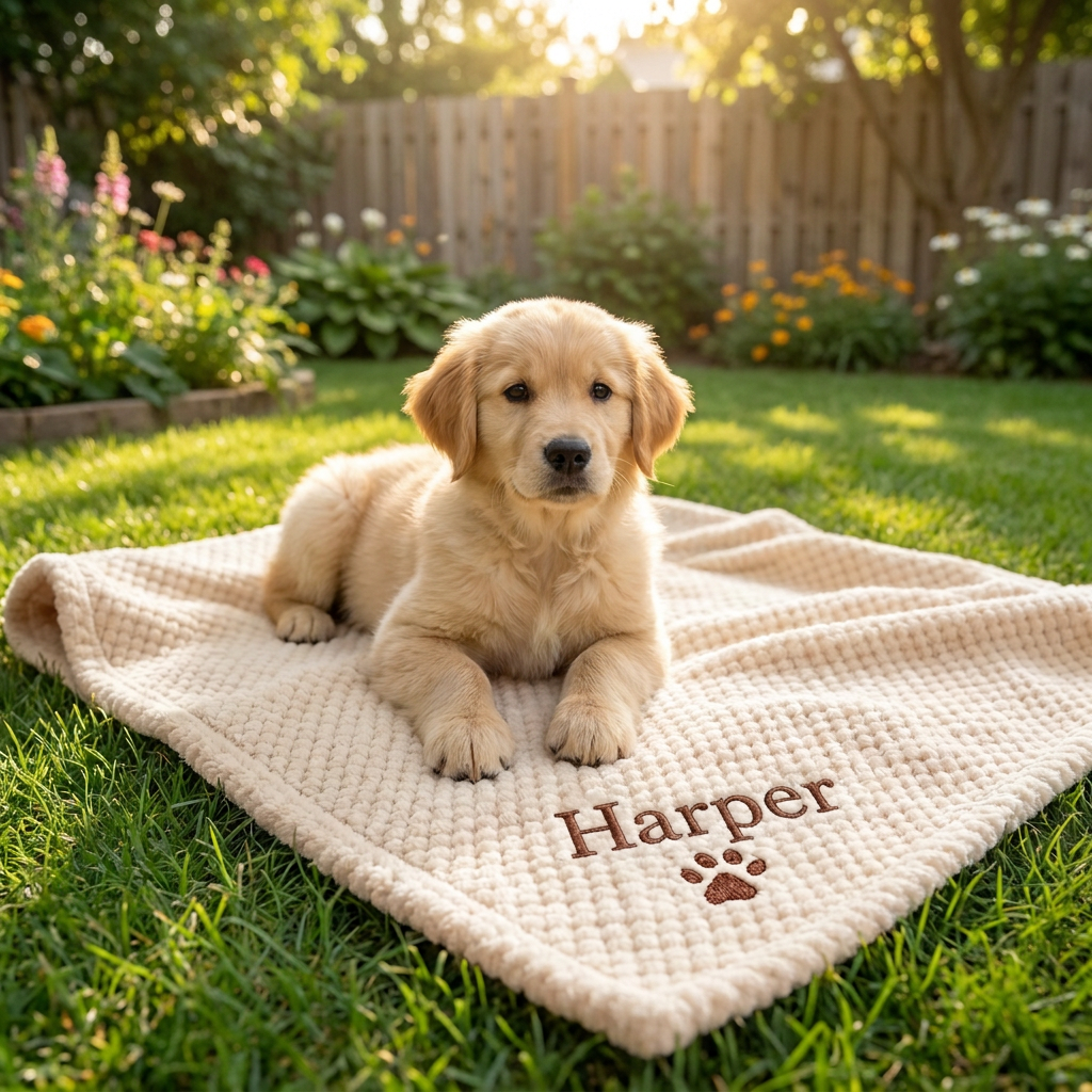 Personalized Fluffy Dog Blanket with Custom Embroidery