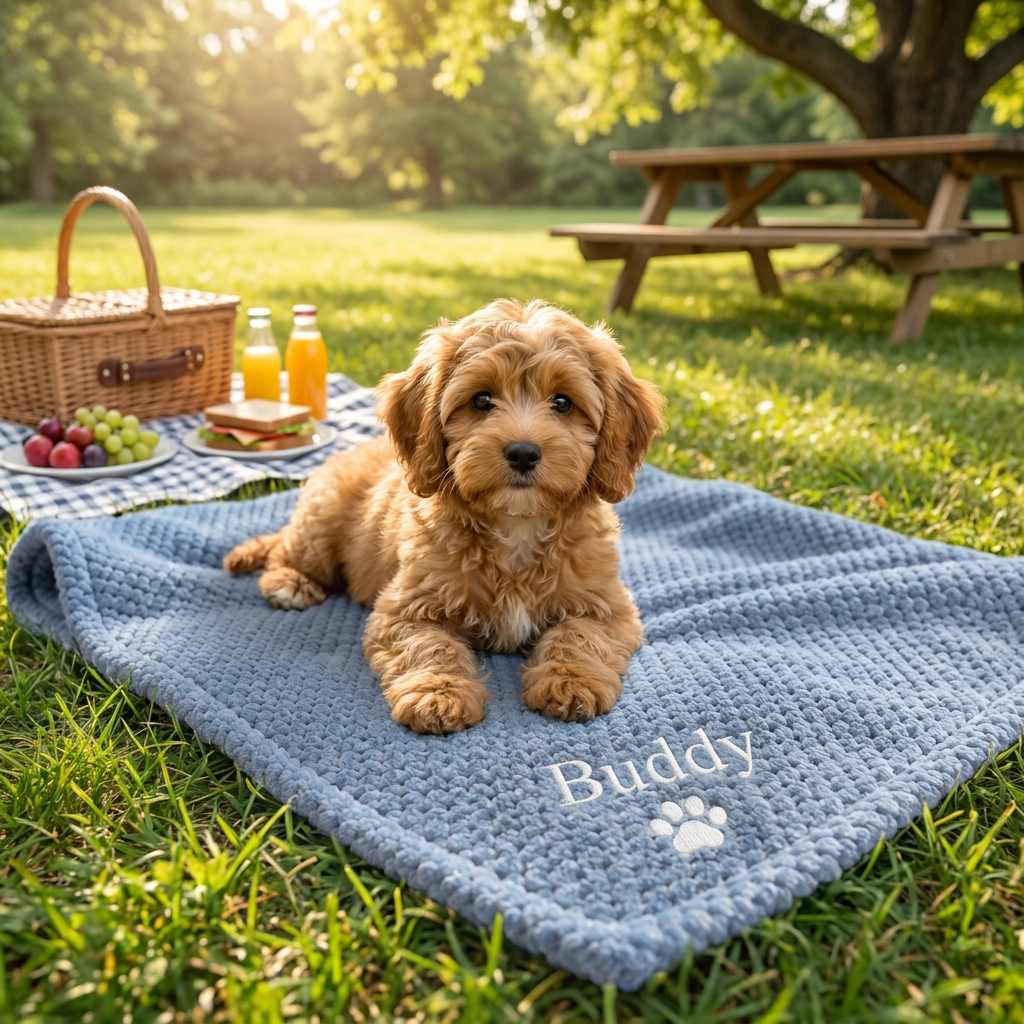 Personalized Fluffy Dog Blanket with Custom Embroidery