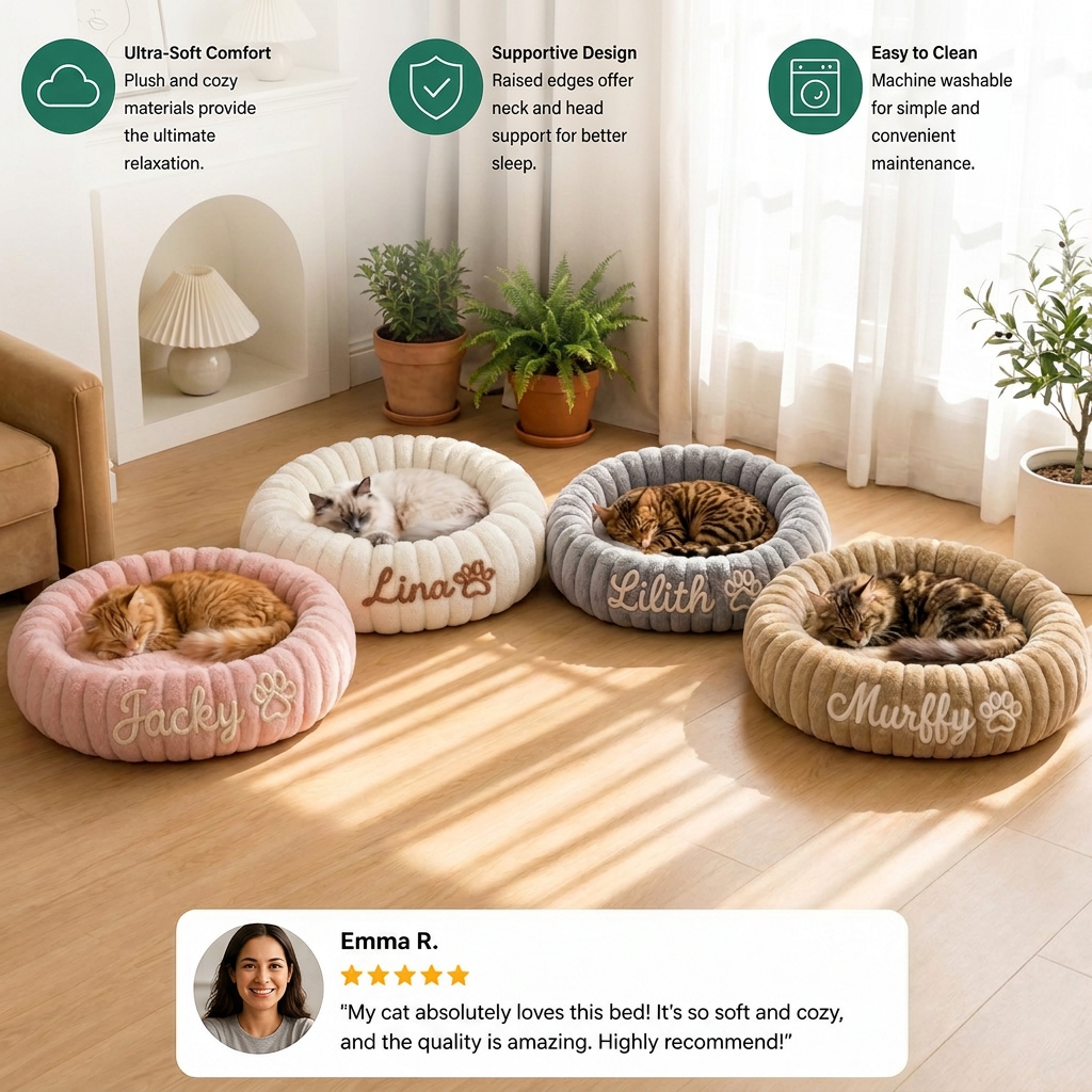 Personalized Round Fluffy CAT Bed