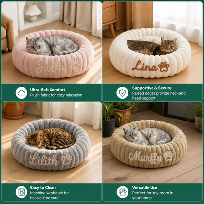 Personalized Round Fluffy CAT Bed