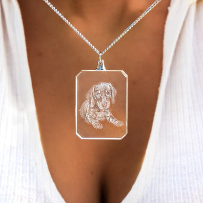Personalised 2D/3D Photo Crystal Necklace In Square Shape