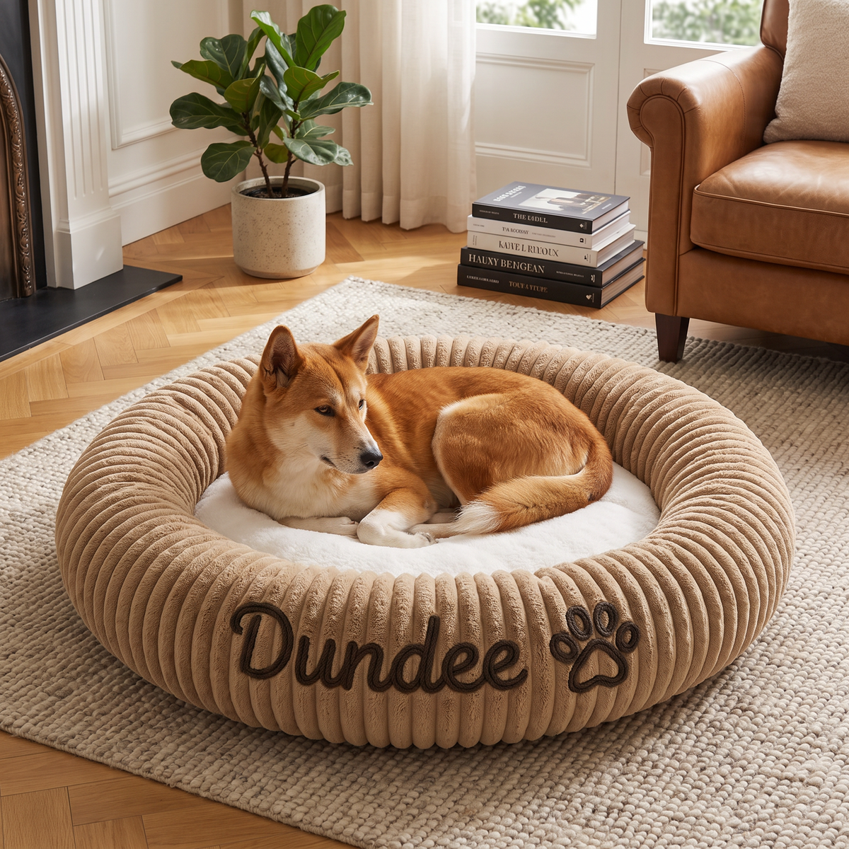 Personalized Round Fluffy Dog Bed