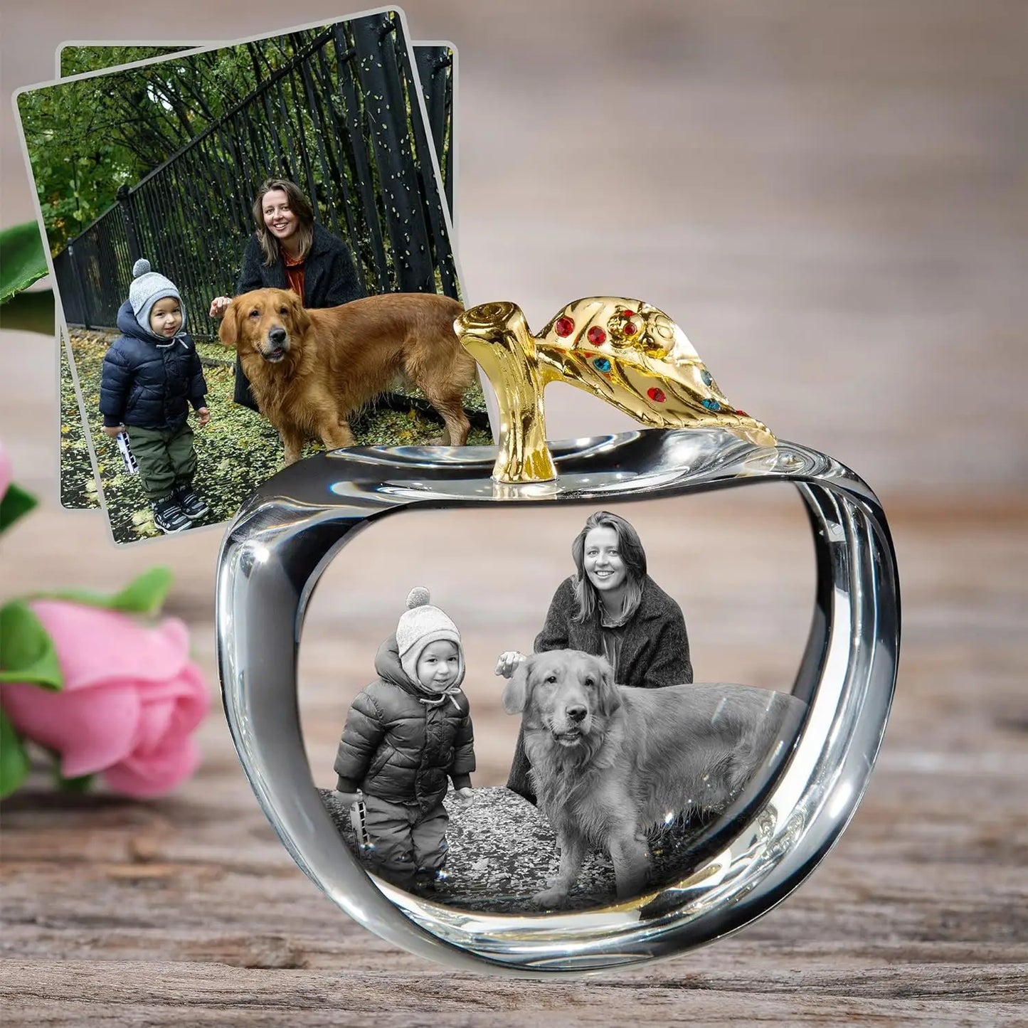 Custom 2D/3D Laser Engraving on Crystal in the Shape of an Apple