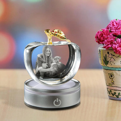 Custom 2D/3D Laser Engraving on Crystal in the Shape of an Apple