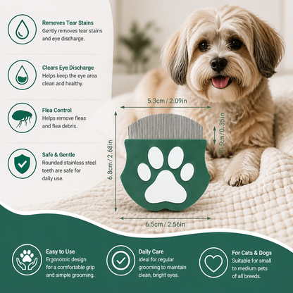Pet Eye Comb – Facial Grooming Comb for Tear Stains, Eye Discharge & Flea Control