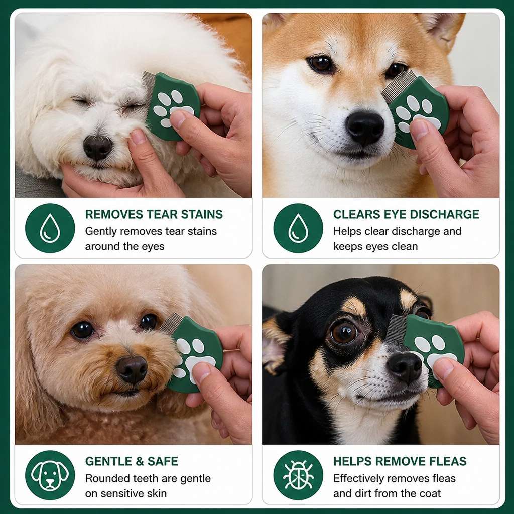Pet Eye Comb – Facial Grooming Comb for Tear Stains, Eye Discharge & Flea Control