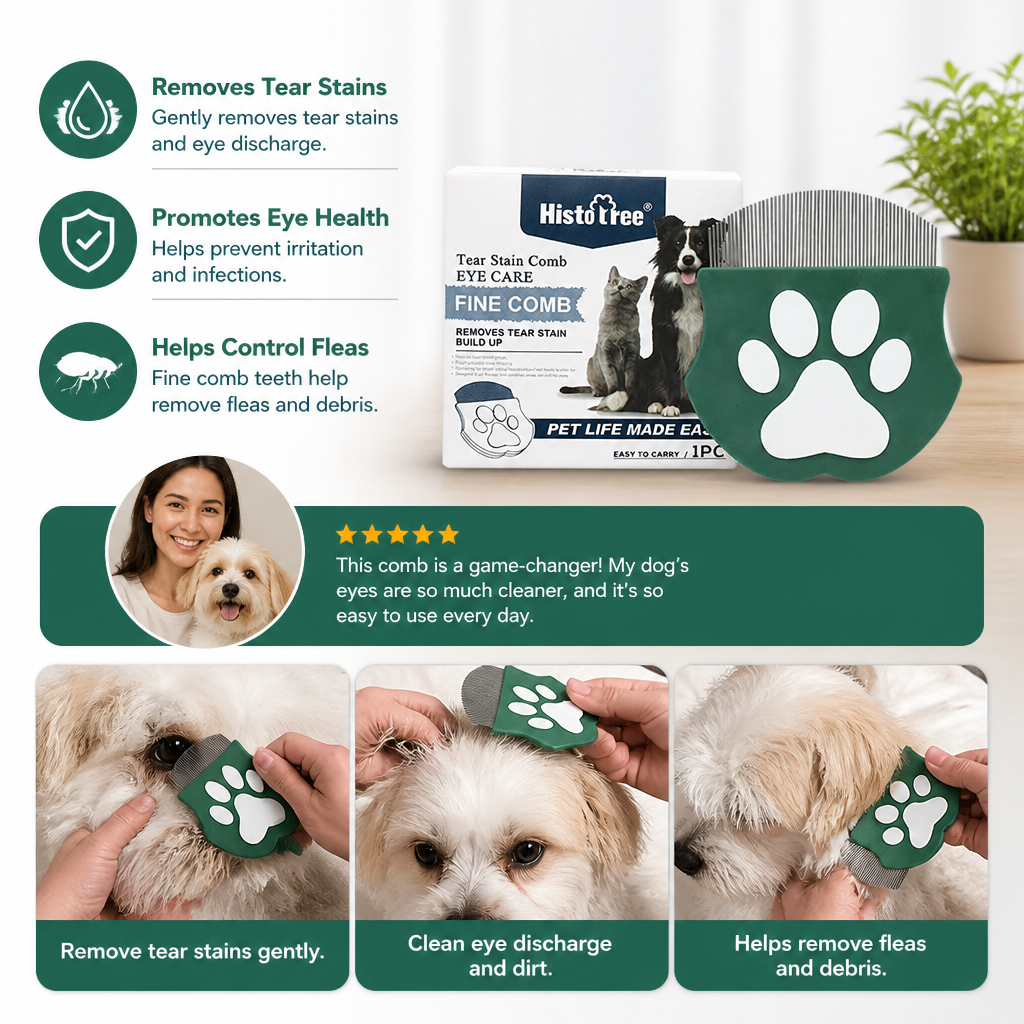Pet Eye Comb – Facial Grooming Comb for Tear Stains, Eye Discharge & Flea Control