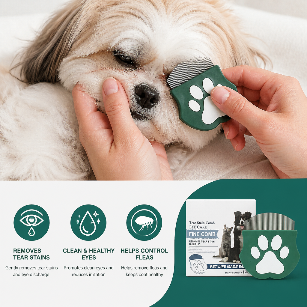 Pet Eye Comb – Facial Grooming Comb for Tear Stains, Eye Discharge & Flea Control