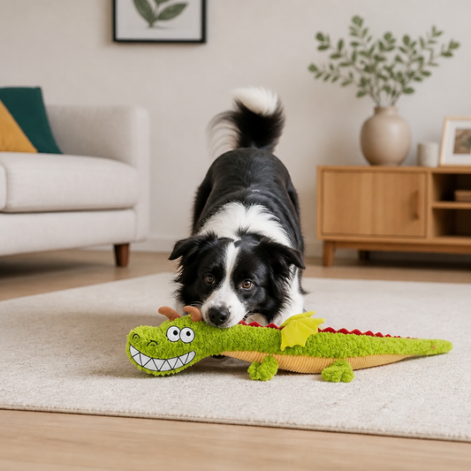Durable Plush Dragon Dog Toy – Squeaky Crinkle Tug Toy