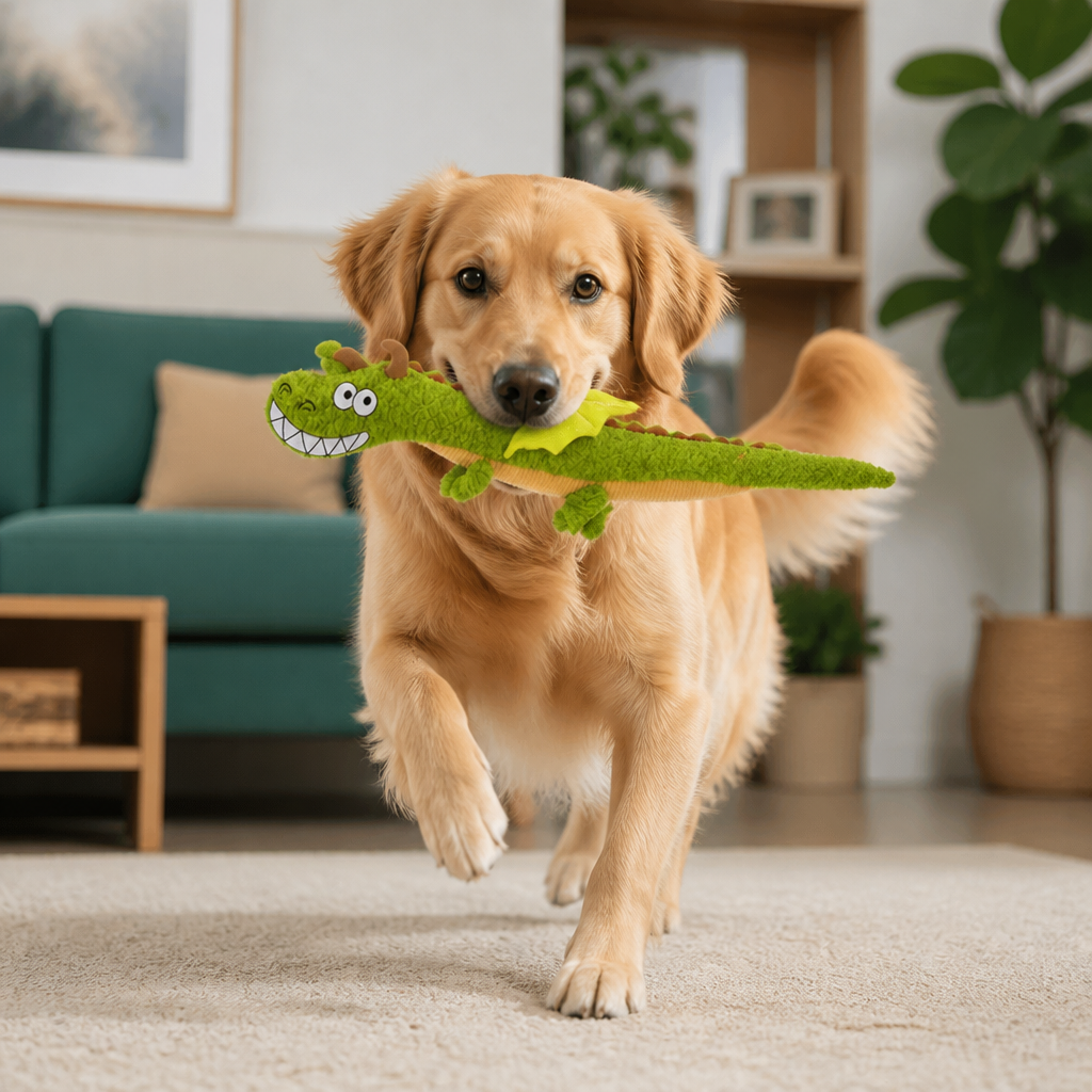 Durable Plush Dragon Dog Toy – Squeaky Crinkle Tug Toy