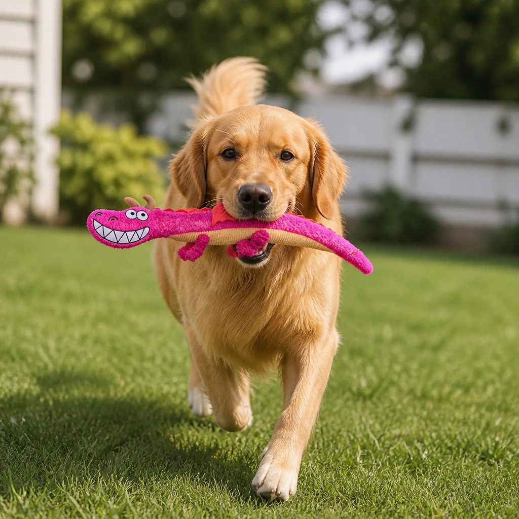 Durable Plush Dragon Dog Toy – Squeaky Crinkle Tug Toy
