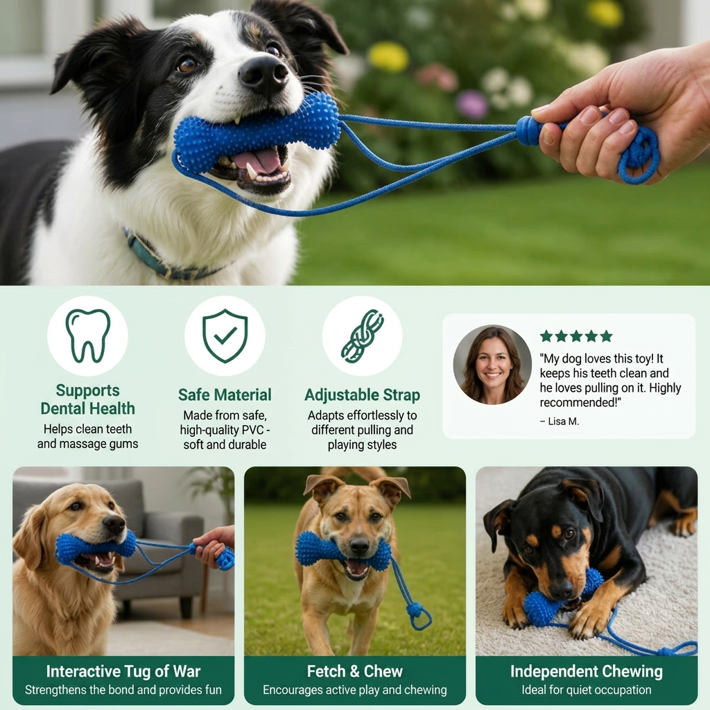 Dog Toothbrush Chew Toy with Adjustable Strap for Easy Dental Care