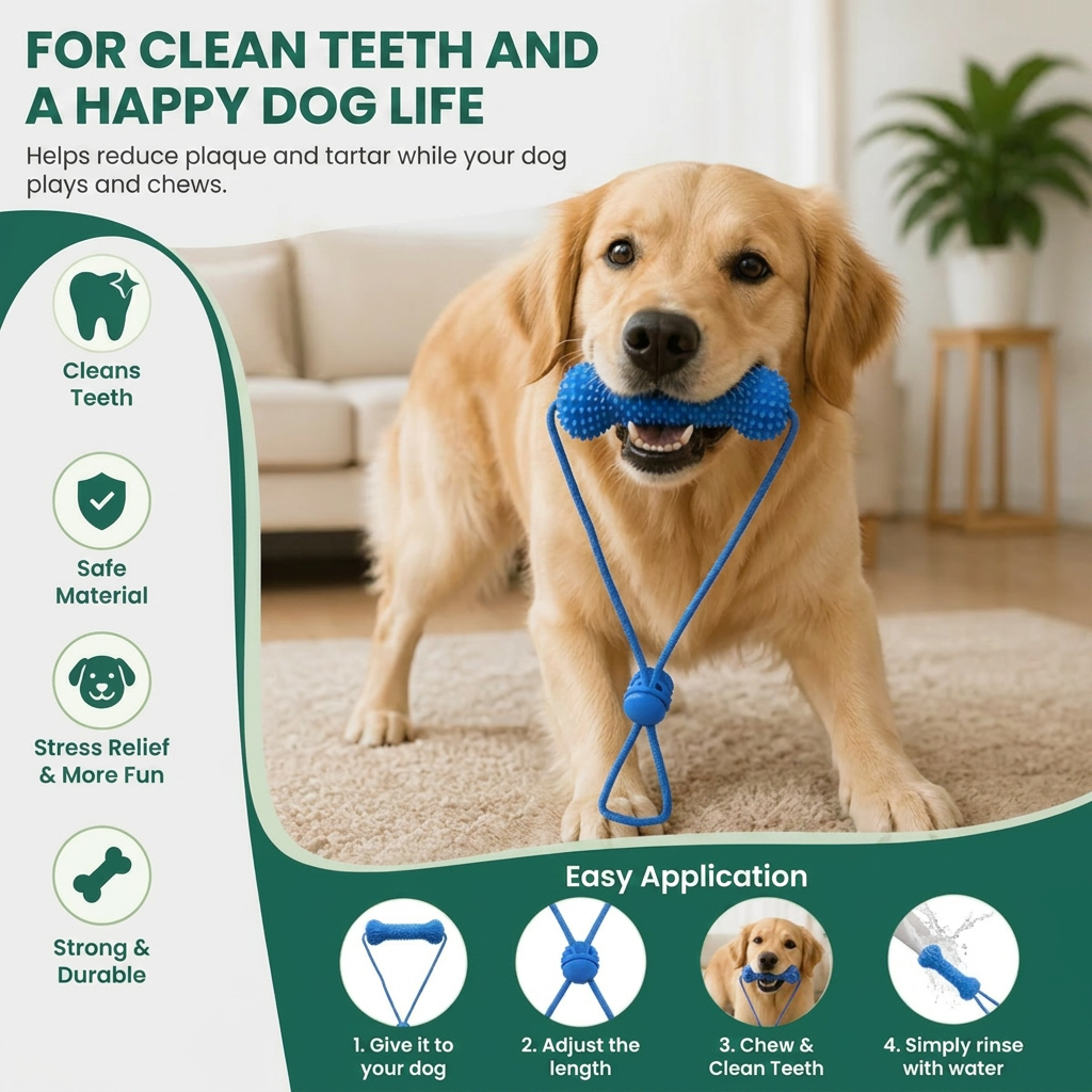 Dog Toothbrush Chew Toy with Adjustable Strap for Easy Dental Care