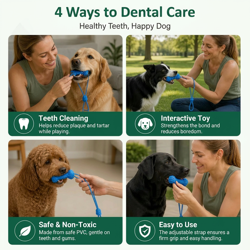 Dog Toothbrush Chew Toy with Adjustable Strap for Easy Dental Care