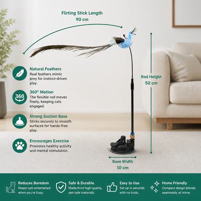 Hands-Free Interactive Cat Wand Toy with Natural Feathers & Suction Cup