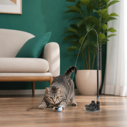 Hands-Free Interactive Cat Wand Toy with Natural Feathers & Suction Cup