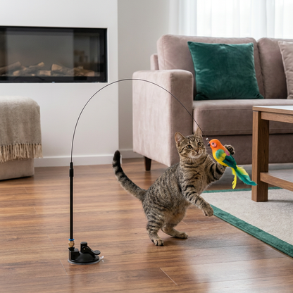 Hands-Free Interactive Cat Wand Toy with Natural Feathers & Suction Cup