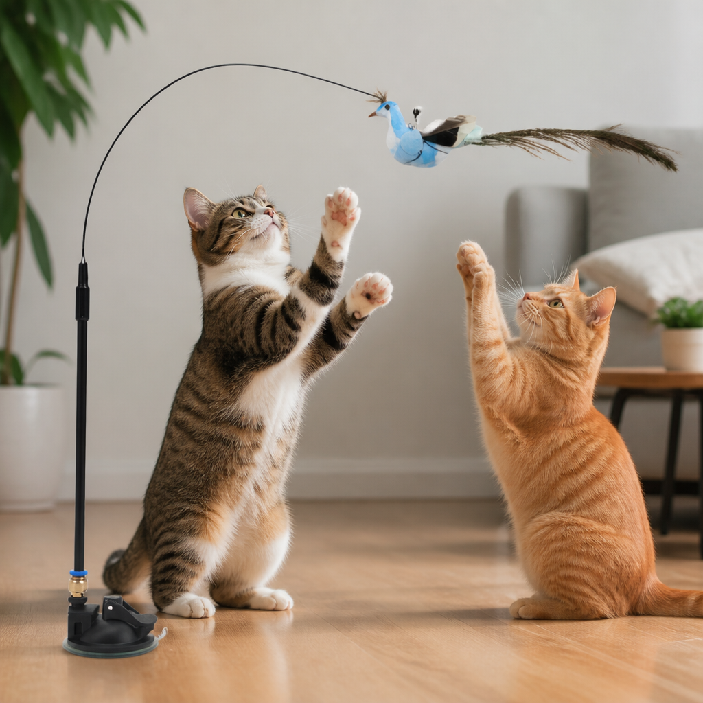 Hands-Free Interactive Cat Wand Toy with Natural Feathers & Suction Cup