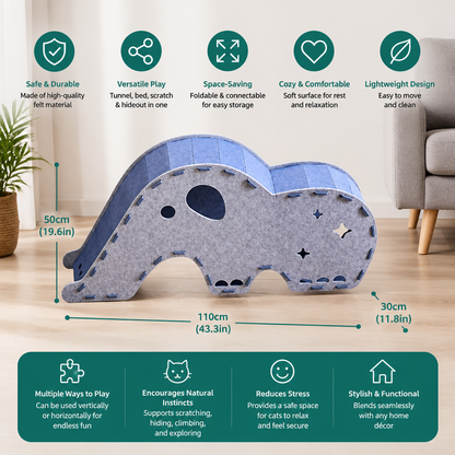 Elephant-Shaped Felt Cat Play Tunnel & Cozy Bed – Foldable and Connectable Design