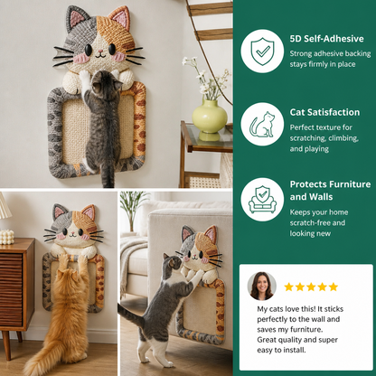 2in1 Woven Self-Adhesive Cat Scratching Mat & Furniture Protector with Interactive Toy