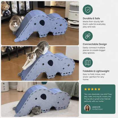 Elephant-Shaped Felt Cat Play Tunnel & Cozy Bed – Foldable and Connectable Design