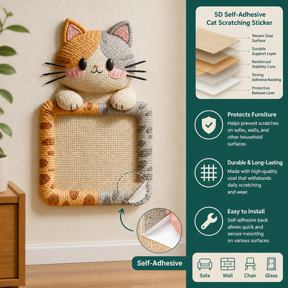 2in1 Woven Self-Adhesive Cat Scratching Mat & Furniture Protector with Interactive Toy