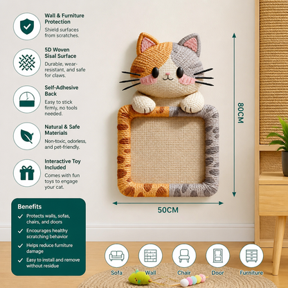 2in1 Woven Self-Adhesive Cat Scratching Mat & Furniture Protector with Interactive Toy