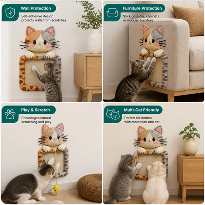 2in1 Woven Self-Adhesive Cat Scratching Mat & Furniture Protector with Interactive Toy
