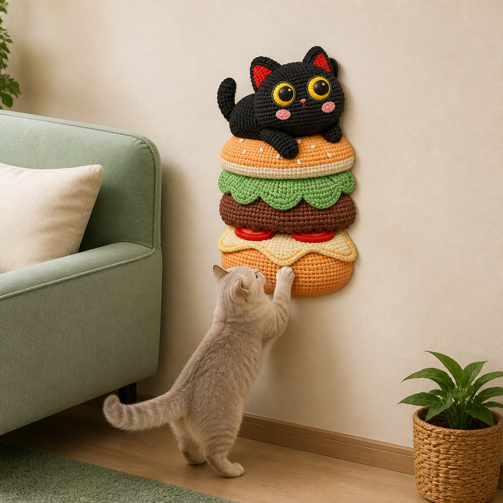 2in1 Woven Self-Adhesive Cat Scratching Mat & Furniture Protector with Interactive Toy